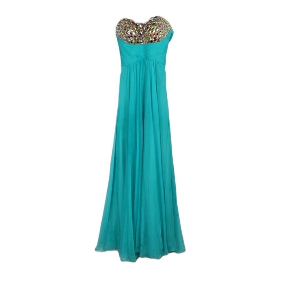 La Femme Beaded Strapless Formal Gown